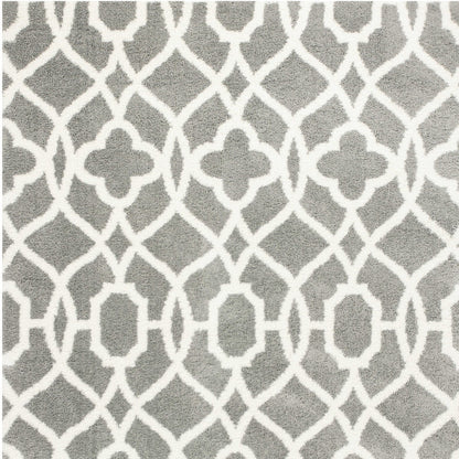 8' X 11' Grey Ivory Machine Woven Ogee Indoor Shag Area Rug