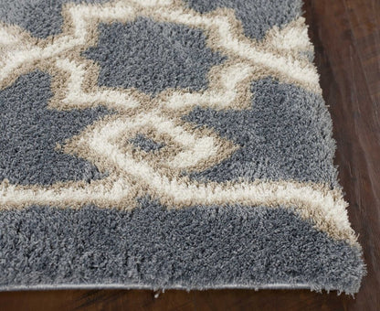 7' X 10' Slate Blue And Ivory Geometric Area Rug