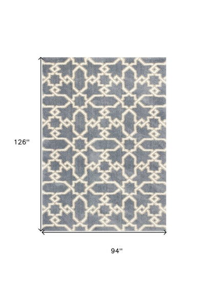 5' X 8' Slate Blue And Ivory Geometric Area Rug