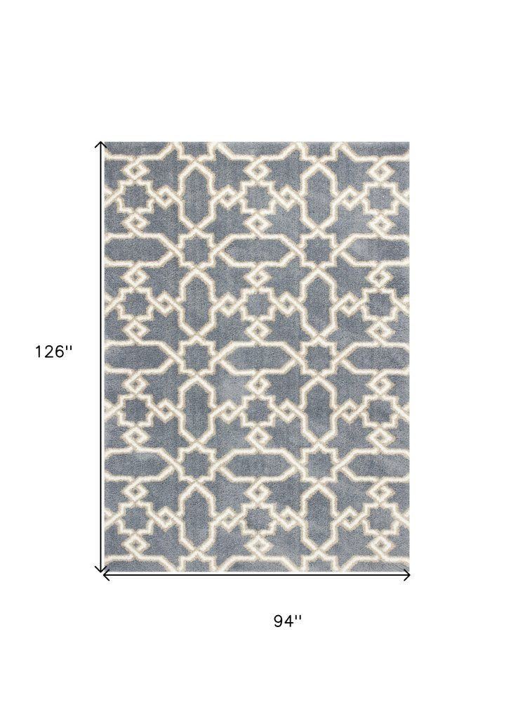 7' X 10' Slate Blue And Ivory Geometric Area Rug