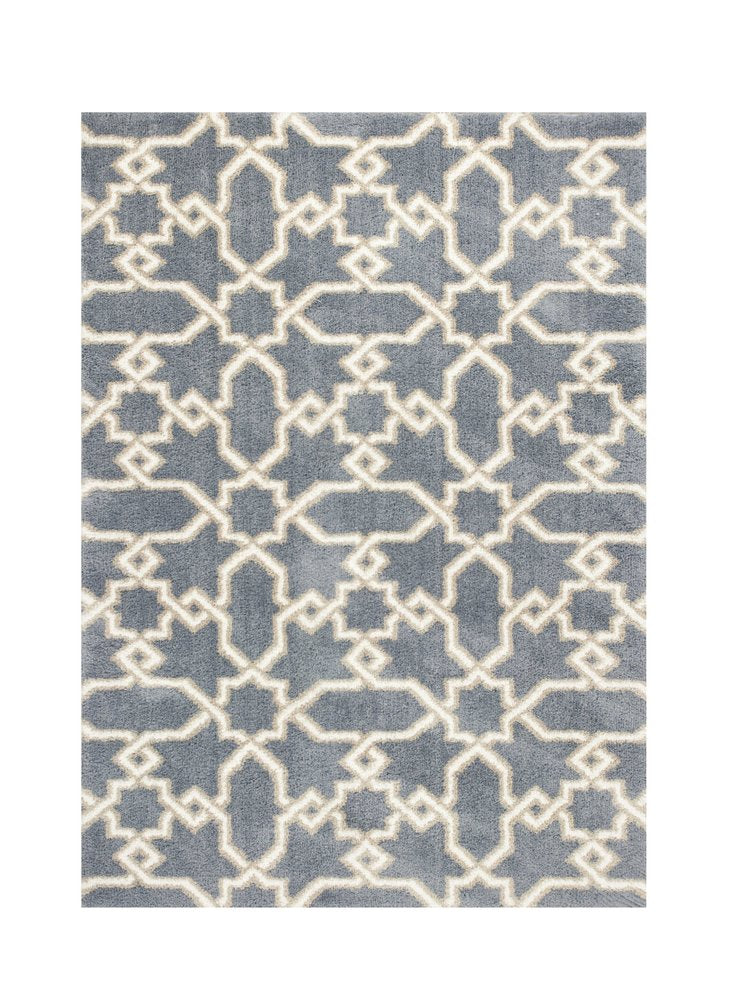 7' X 10' Slate Blue And Ivory Geometric Area Rug