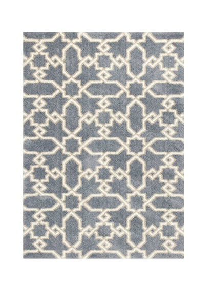 7' X 10' Slate Blue And Ivory Geometric Area Rug