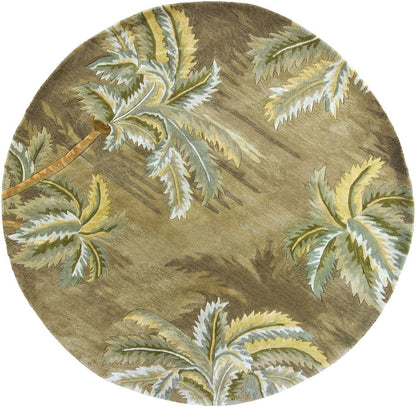 8' X 11' Moss Green And Yellow Wool Tropical Botanical Hand Tufted Area Rug
