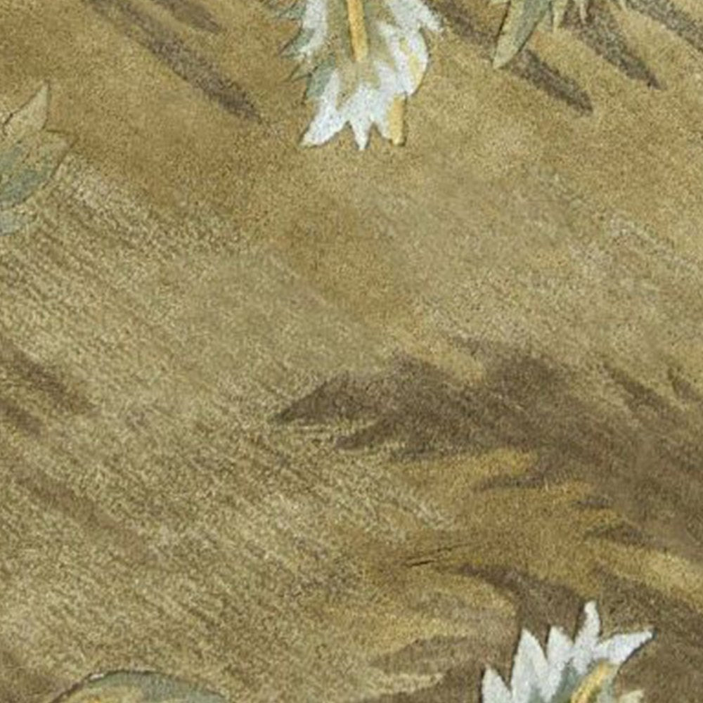 8' X 10' Moss Green And Yellow Wool Tropical Botanical Hand Tufted Area Rug