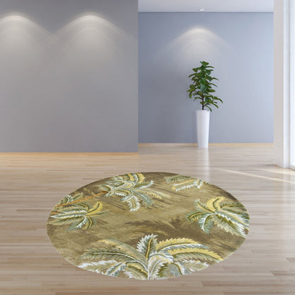 8' X 11' Moss Green And Yellow Wool Tropical Botanical Hand Tufted Area Rug