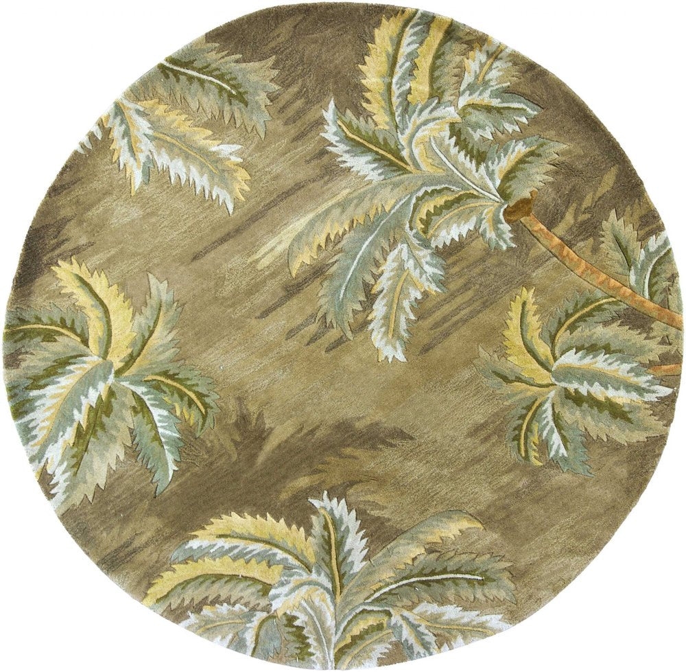 8' X 11' Moss Green And Yellow Wool Tropical Botanical Hand Tufted Area Rug