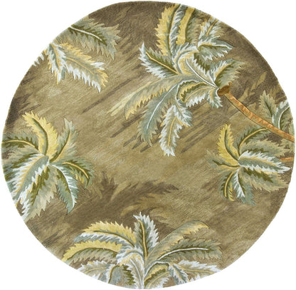 8' X 10' Moss Green And Yellow Wool Tropical Botanical Hand Tufted Area Rug