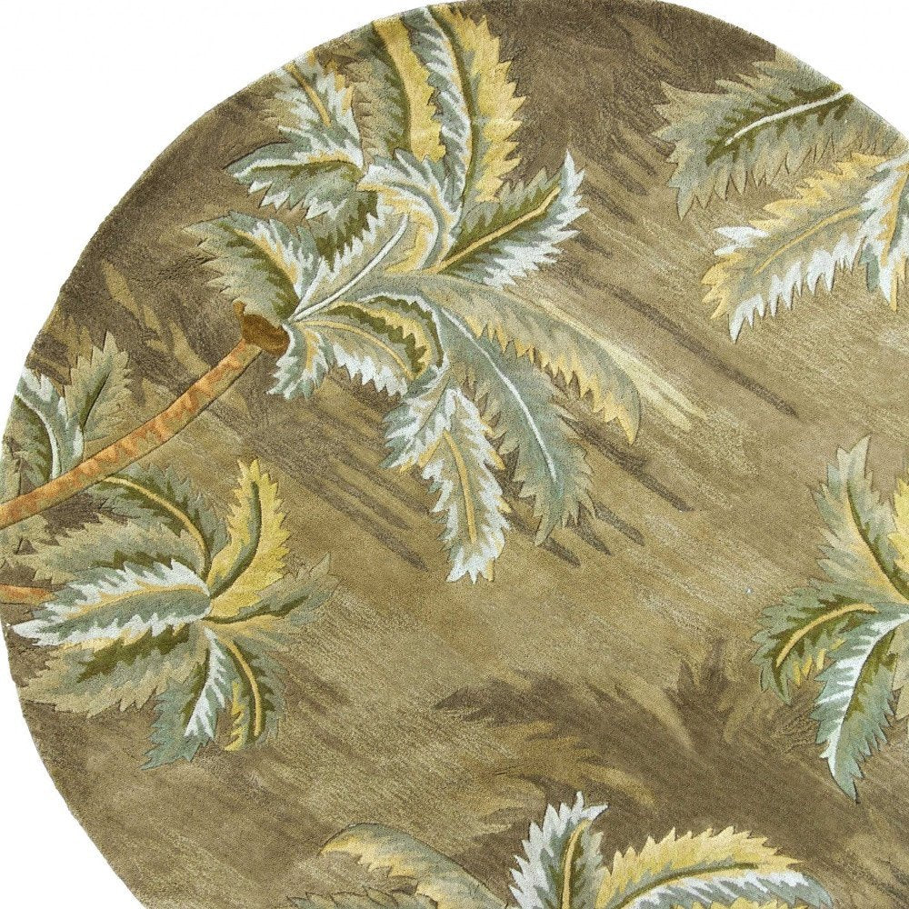 8' X 11' Moss Green And Yellow Wool Tropical Botanical Hand Tufted Area Rug