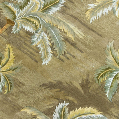 8' X 11' Moss Green And Yellow Wool Tropical Botanical Hand Tufted Area Rug