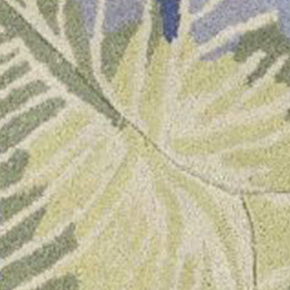 10' Blue Green And Beige Wool Tropical Botanical Hand Tufted Runner Rug