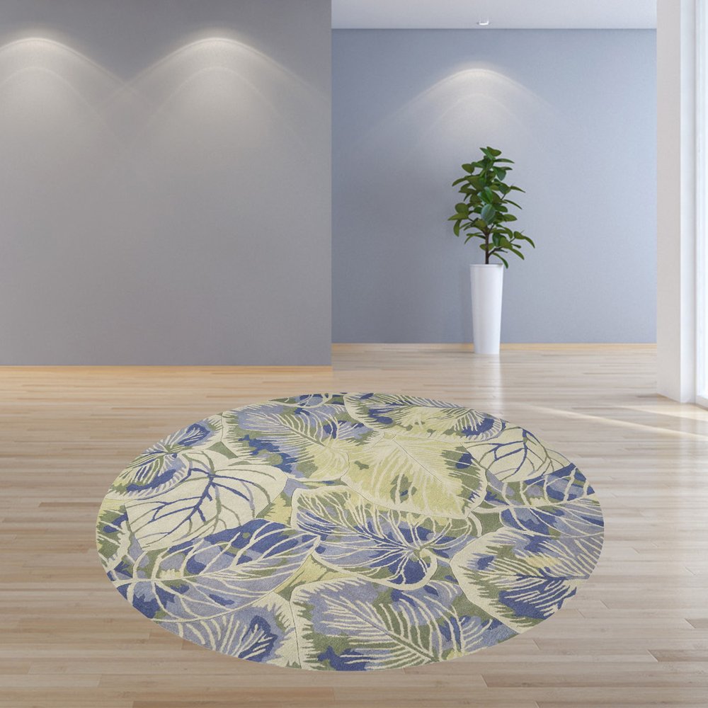 10' Blue Green And Beige Wool Tropical Botanical Hand Tufted Runner Rug