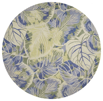 3' X 5' Blue Green And Beige Wool Tropical Botanical Hand Tufted Area Rug