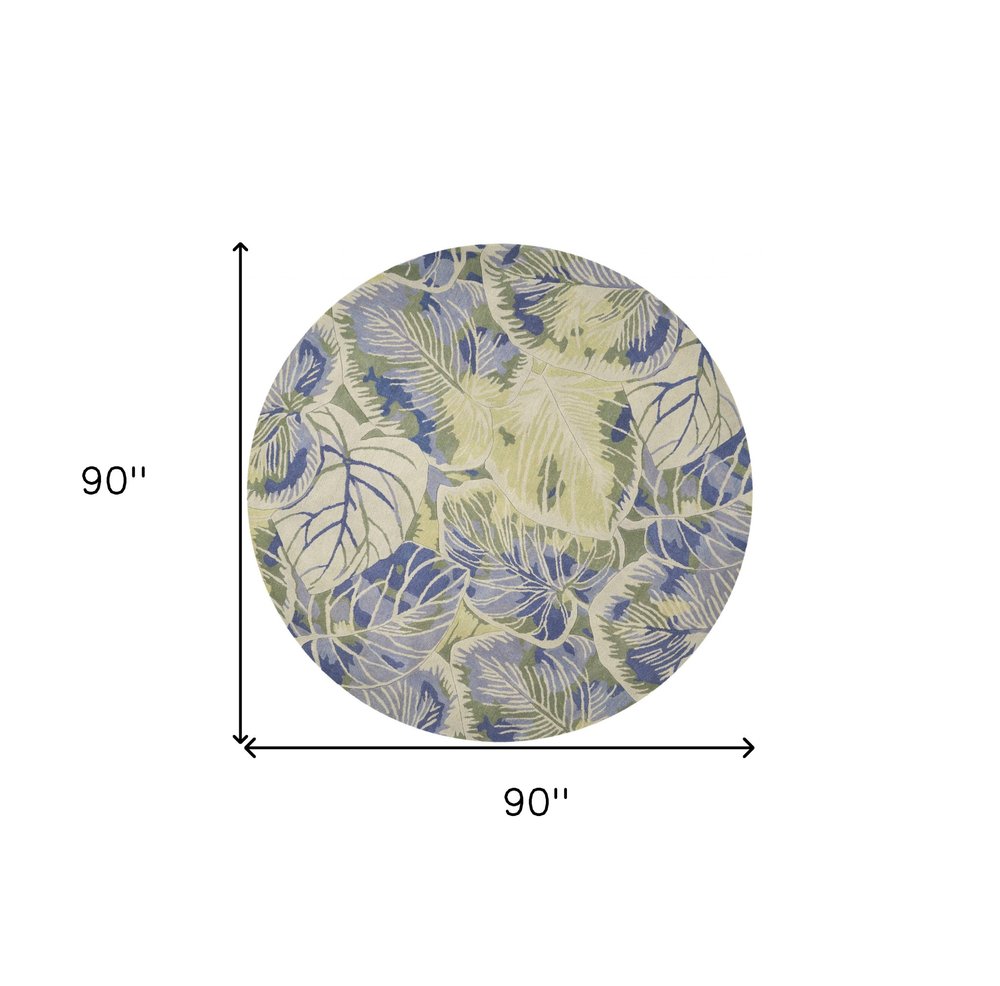 10' Blue Green And Beige Wool Tropical Botanical Hand Tufted Runner Rug