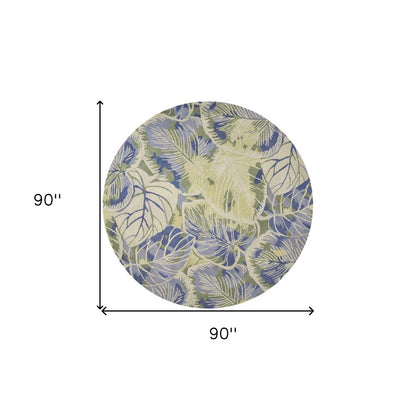 10' Blue Green And Beige Wool Tropical Botanical Hand Tufted Runner Rug