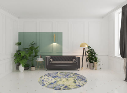 3' X 5' Blue Green And Beige Wool Tropical Botanical Hand Tufted Area Rug