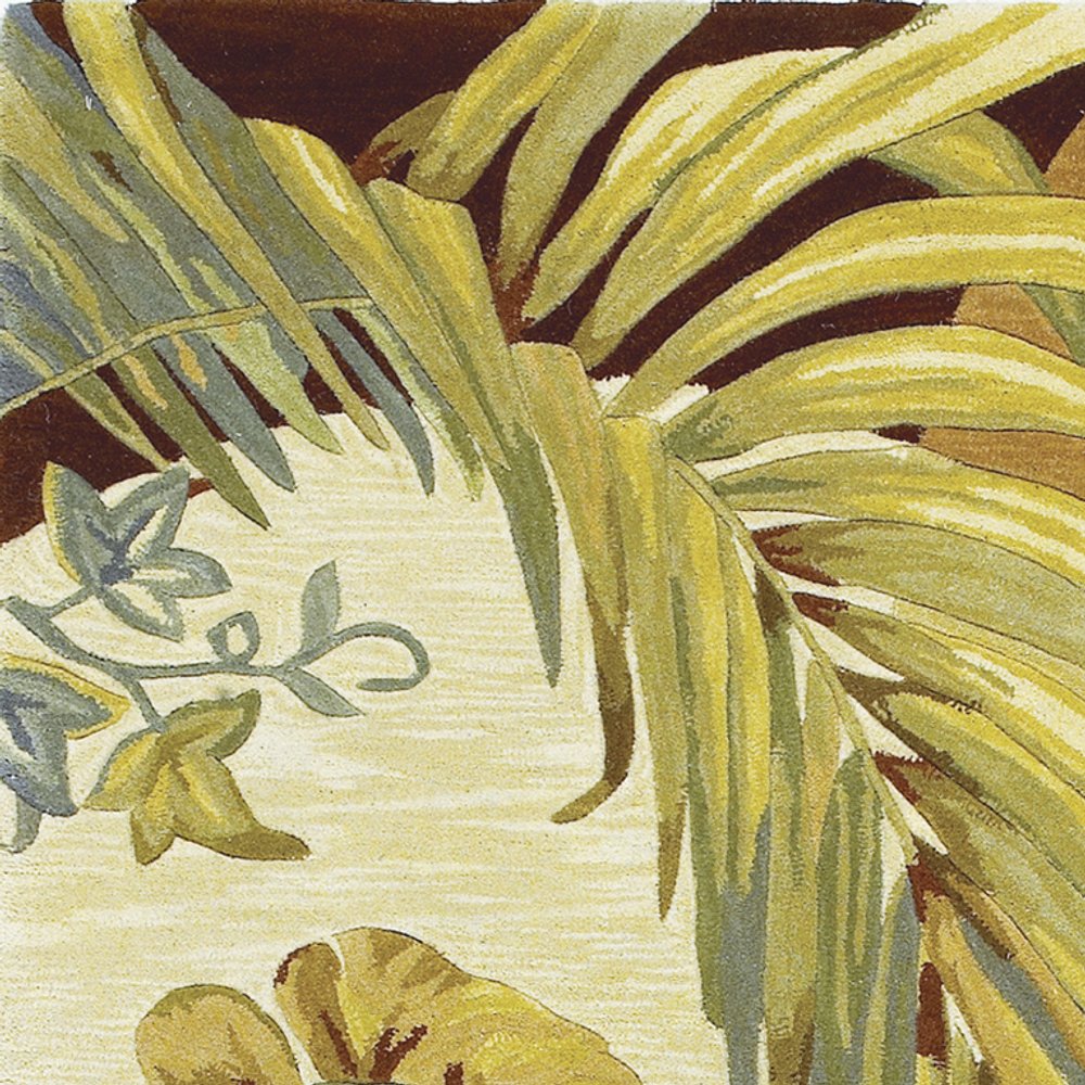 4' X 6' Coral Green And Ivory Wool Tropical Botanical Hand Tufted Area Rug