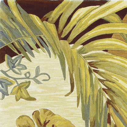 4' X 6' Coral Green And Ivory Wool Tropical Botanical Hand Tufted Area Rug