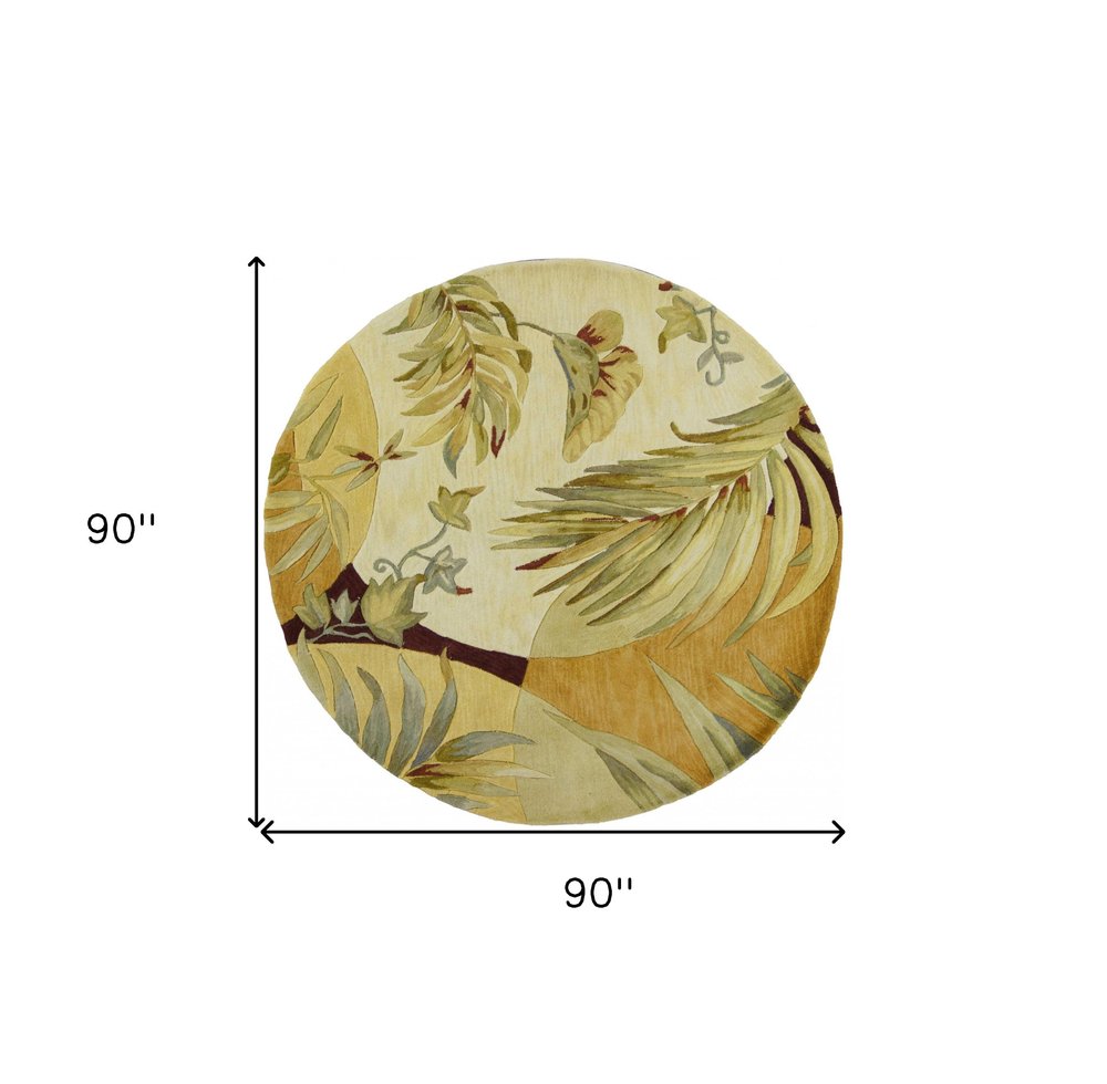 4' X 6' Coral Green And Ivory Wool Tropical Botanical Hand Tufted Area Rug