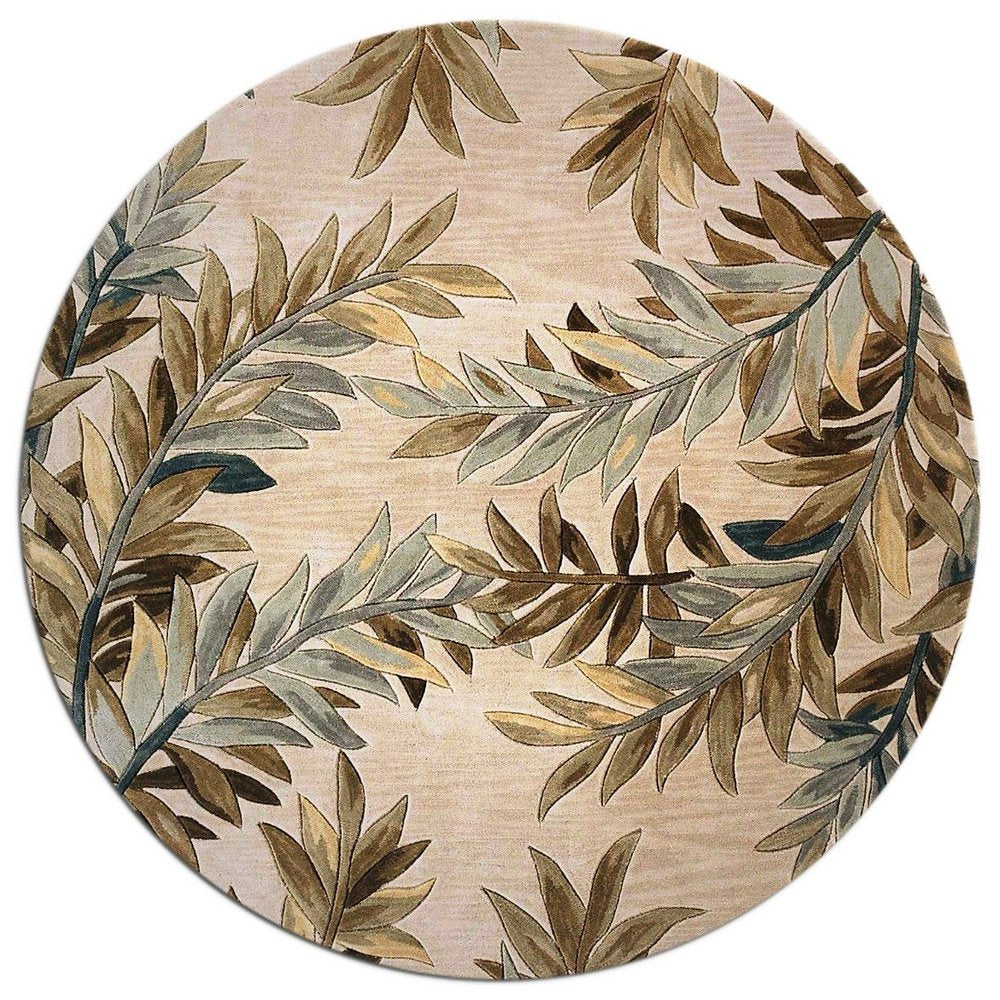 5' X 8' Ivory Brown And Blue Wool Botanical Leaves Hand Tufted Area Rug