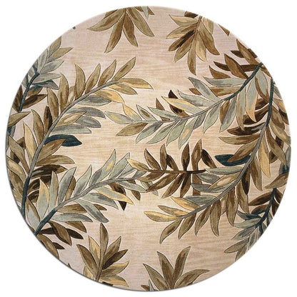 5' X 8' Ivory Brown And Blue Wool Botanical Leaves Hand Tufted Area Rug