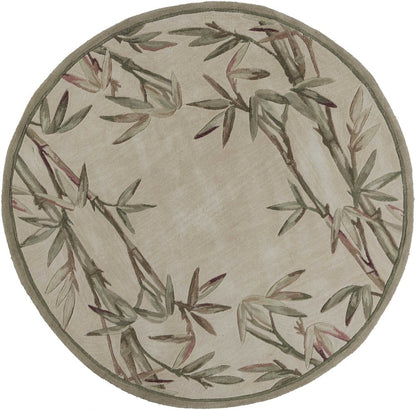 10' Ivory Green And Brown Wool Botanical Leaves Hand Tufted Runner Rug