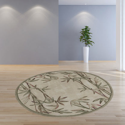 9' X 12' Ivory Green And Brown Wool Botanical Leaves Hand Tufted Area Rug