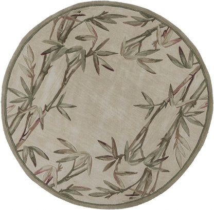 10' Ivory Green And Brown Wool Botanical Leaves Hand Tufted Runner Rug