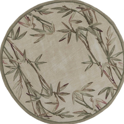 10' Ivory Green And Brown Wool Botanical Leaves Hand Tufted Runner Rug
