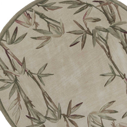 5' X 8' Ivory Green And Brown Wool Botanical Leaves Hand Tufted Area Rug