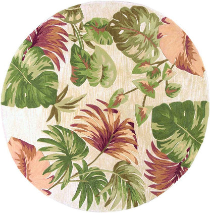 9' X 12' Beige Green And Pink Wool Botanical Leaves Hand Tufted Area Rug