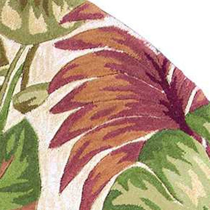 7' X 9' Beige Green And Pink Wool Botanical Leaves Hand Tufted Area Rug