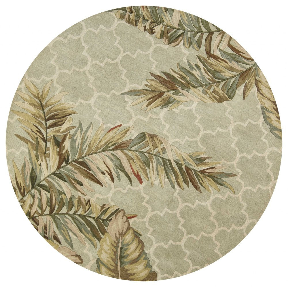 9' X 12' Sage Taupe And Green Wool Tropical Botanical Hand Tufted Area Rug