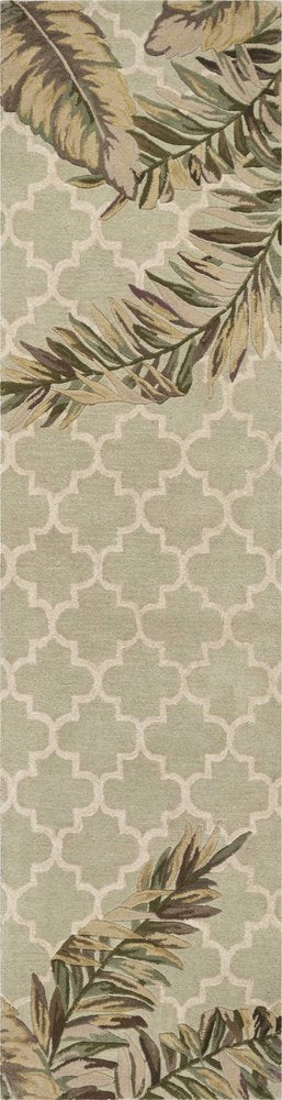 9' X 12' Sage Taupe And Green Wool Tropical Botanical Hand Tufted Area Rug