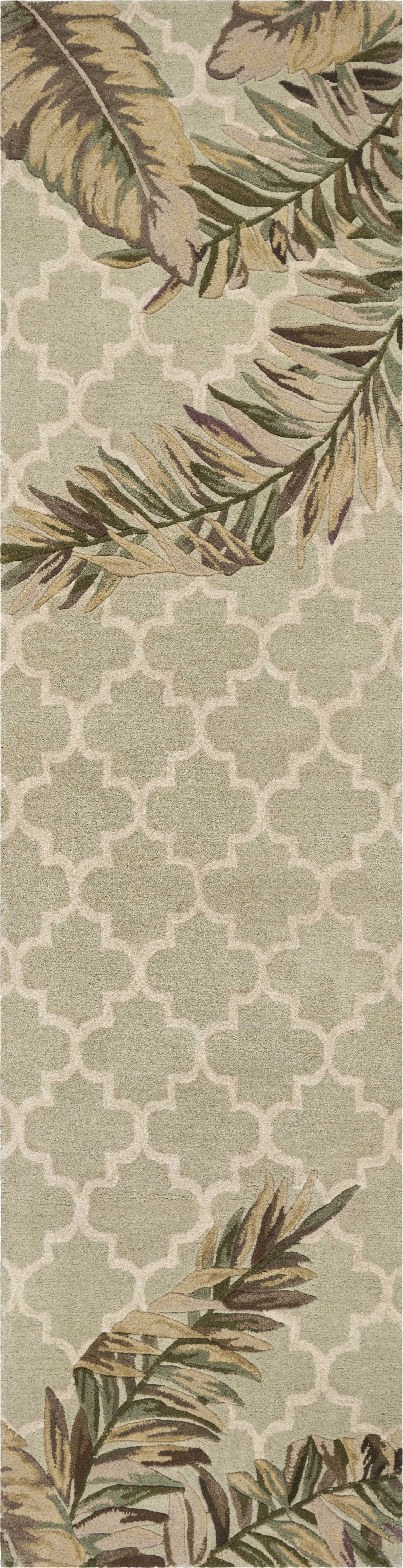 9' X 12' Sage Taupe And Green Wool Tropical Botanical Hand Tufted Area Rug