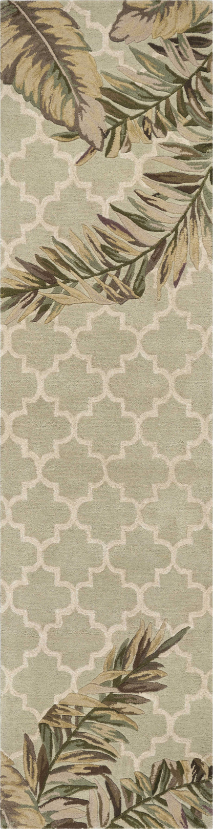 9' X 12' Sage Taupe And Green Wool Tropical Botanical Hand Tufted Area Rug
