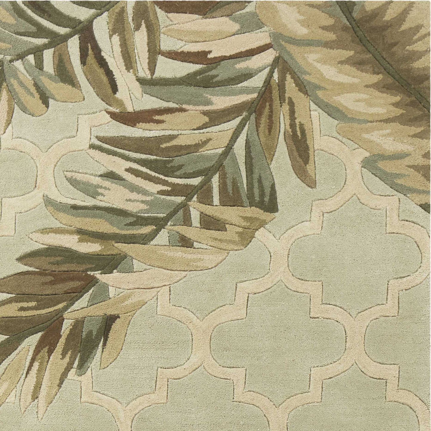 9' X 12' Sage Taupe And Green Wool Tropical Botanical Hand Tufted Area Rug