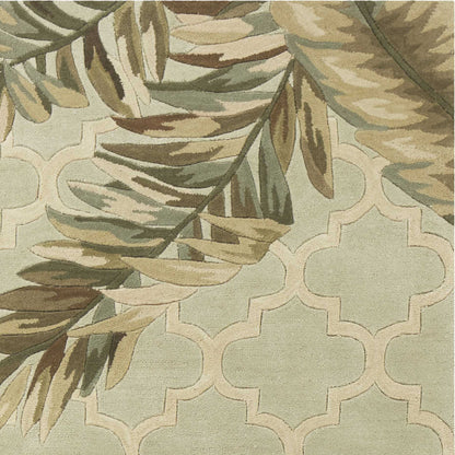 9' X 12' Sage Taupe And Green Wool Tropical Botanical Hand Tufted Area Rug