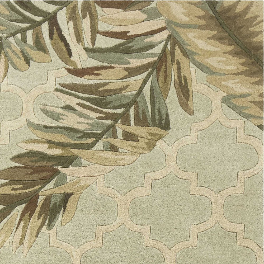 9' X 12' Sage Taupe And Green Wool Tropical Botanical Hand Tufted Area Rug