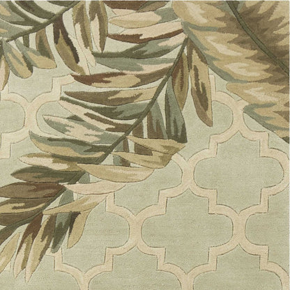 9' X 12' Sage Taupe And Green Wool Tropical Botanical Hand Tufted Area Rug