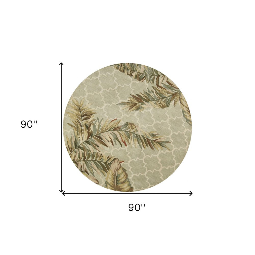 9' X 12' Sage Taupe And Green Wool Tropical Botanical Hand Tufted Area Rug