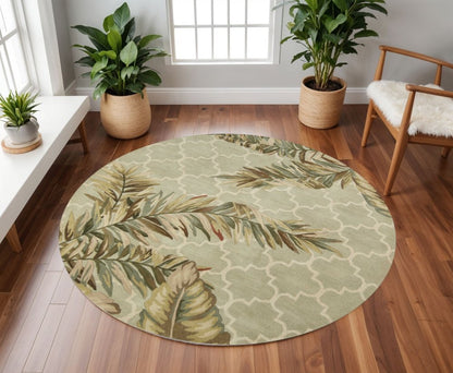 9' X 12' Sage Taupe And Green Wool Tropical Botanical Hand Tufted Area Rug