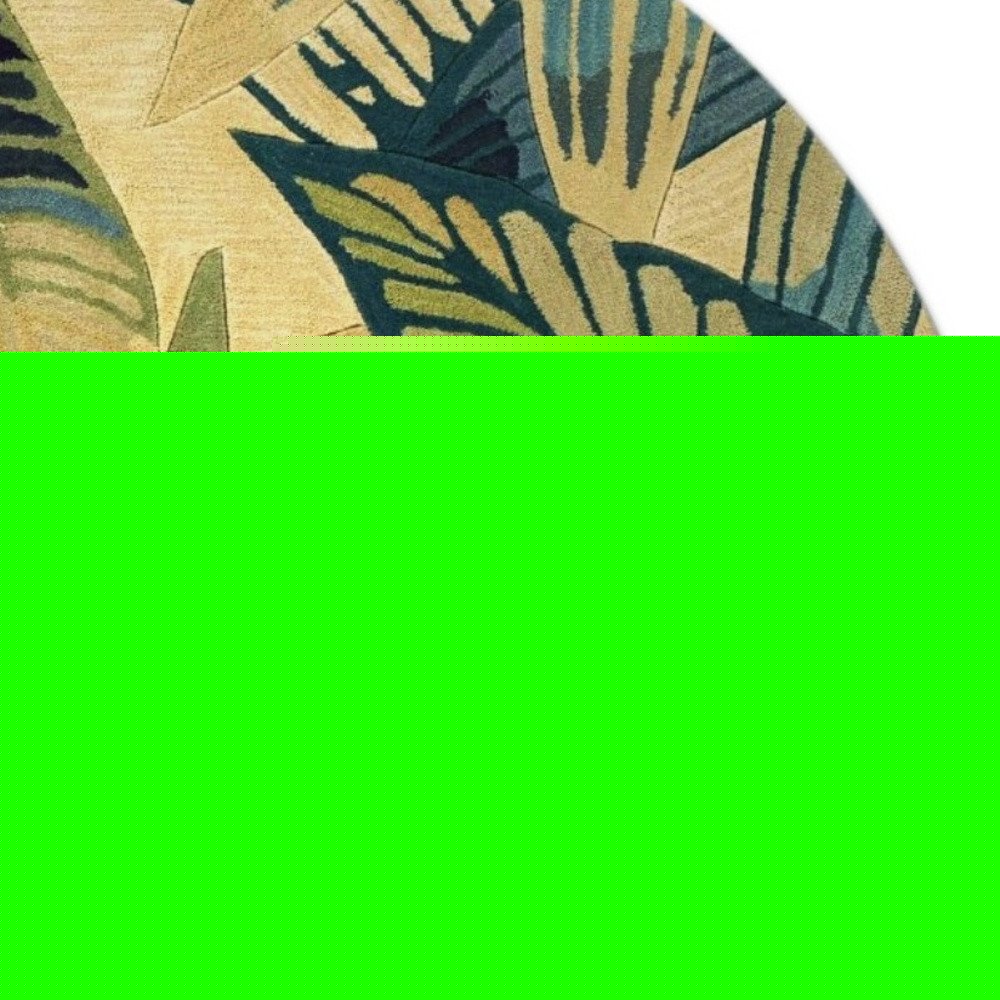 8' X 10' Ivory Teal And Green Wool Tropical Botanical Hand Tufted Area Rug