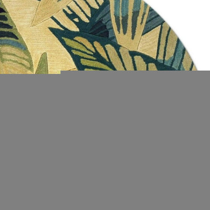 8' X 10' Ivory Teal And Green Wool Tropical Botanical Hand Tufted Area Rug
