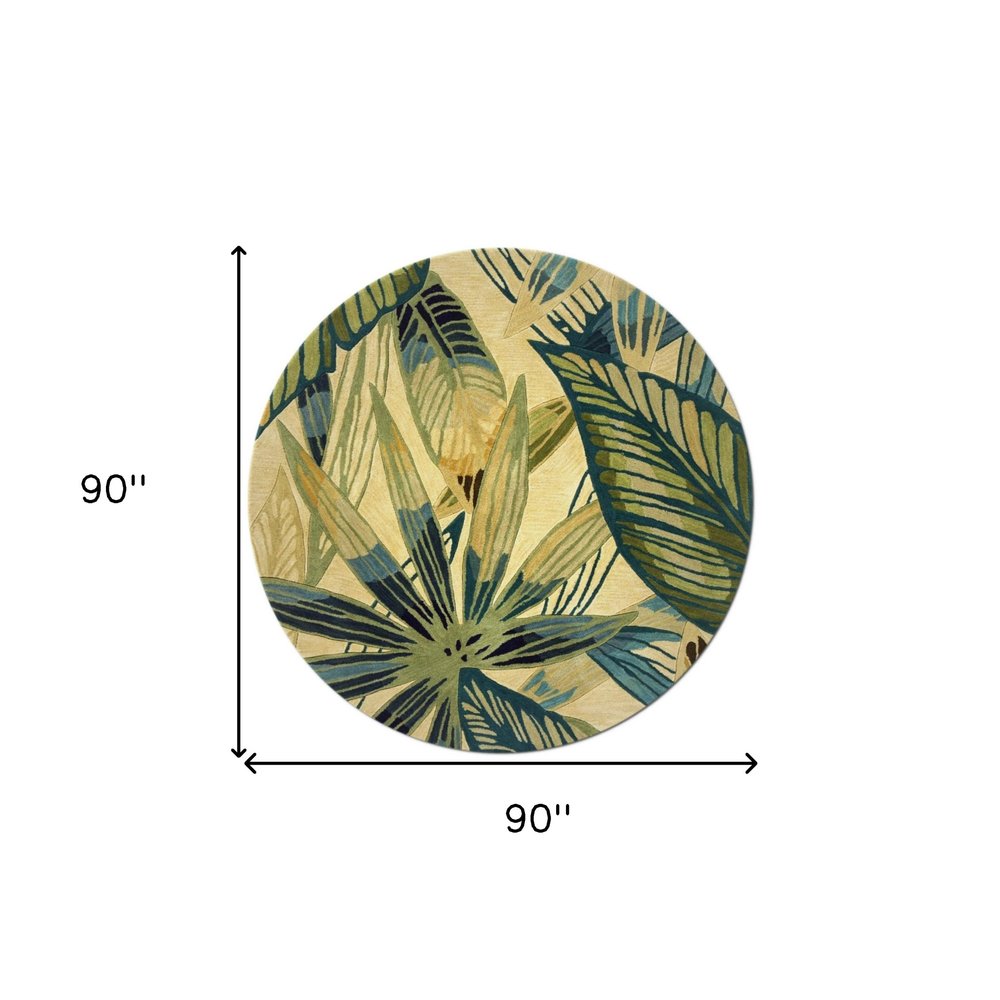 5' X 8' Ivory Teal And Green Wool Tropical Botanical Hand Tufted Area Rug