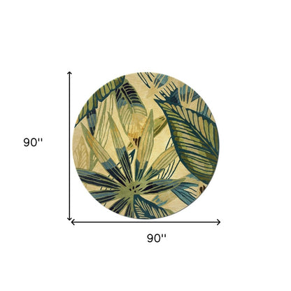 8' X 10' Ivory Teal And Green Wool Tropical Botanical Hand Tufted Area Rug