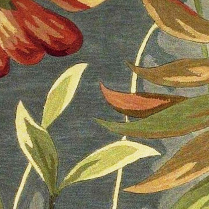 4' X 6' Blue And Green Wool Tropical Botanical Hand Tufted Area Rug