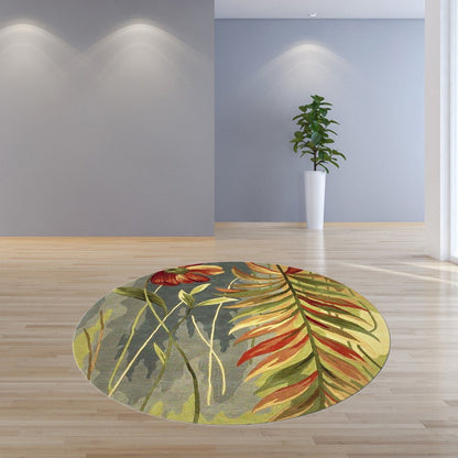 4' X 6' Blue And Green Wool Tropical Botanical Hand Tufted Area Rug