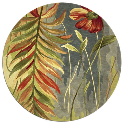 4' X 6' Blue And Green Wool Tropical Botanical Hand Tufted Area Rug
