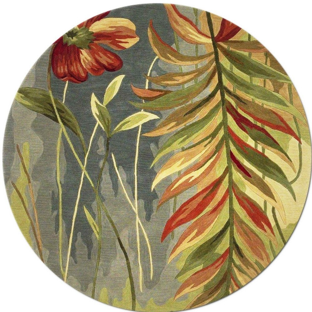 4' X 6' Blue And Green Wool Tropical Botanical Hand Tufted Area Rug