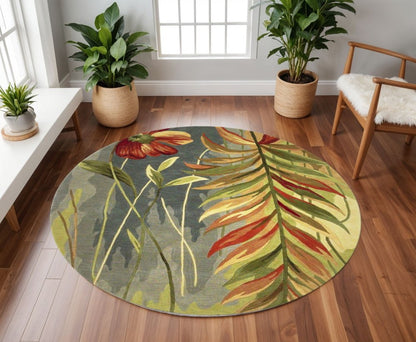 4' X 6' Blue And Green Wool Tropical Botanical Hand Tufted Area Rug